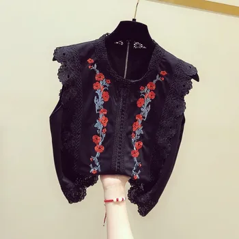 

Sleeveless Blouse Women 2020 Summer Wear New Flower Embroidery Lace Shirt Crew Neck Cropped Shirts Girls Ladies Tops Blusas