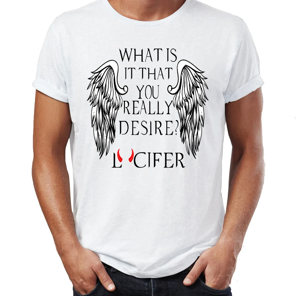 

Hip Hop Men T-shirts Lucifer The Fallen Angel Awesome Illustration Artwork Printed Street Guys Tees Swag 100% Cotton Camiseta