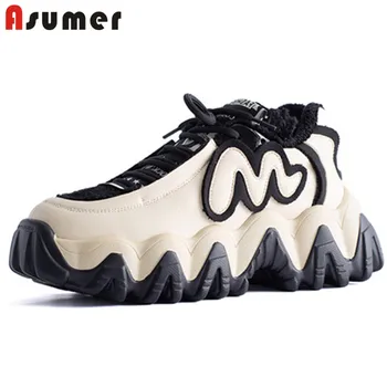 

ASUMER 2020 top quality genuine leather flat platform shoes women sneakers mixed colors comfortable casual shoes ladies