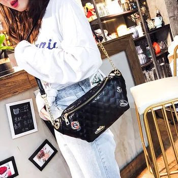 

PU Women's Shoulder Crossbody Bag Belt Waist Bag Handy Bananka Female Fanny Pack Rhombus Badge Chest Bags WaistPack High Quality