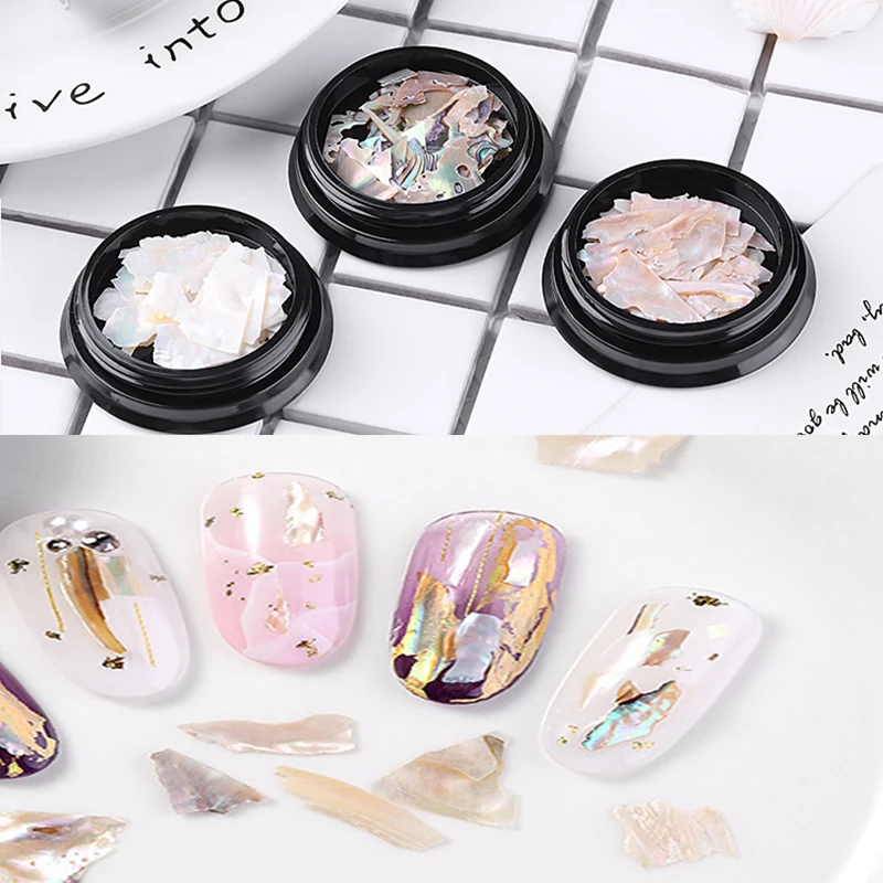 

1Box Irregular Nail Abalone slices Shell Flakes 3 Styles Mixed-size Shell Flake Colorful Ultra-thin Flake DIY Nail Glitter Decor