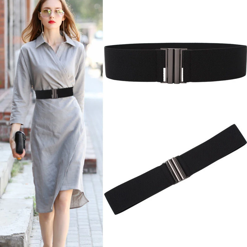 

65cm Fashion Waist Belt Female Elastic Waist Belts for Women Metal Button Black Band Simple Dress Coat Clothing Accessories