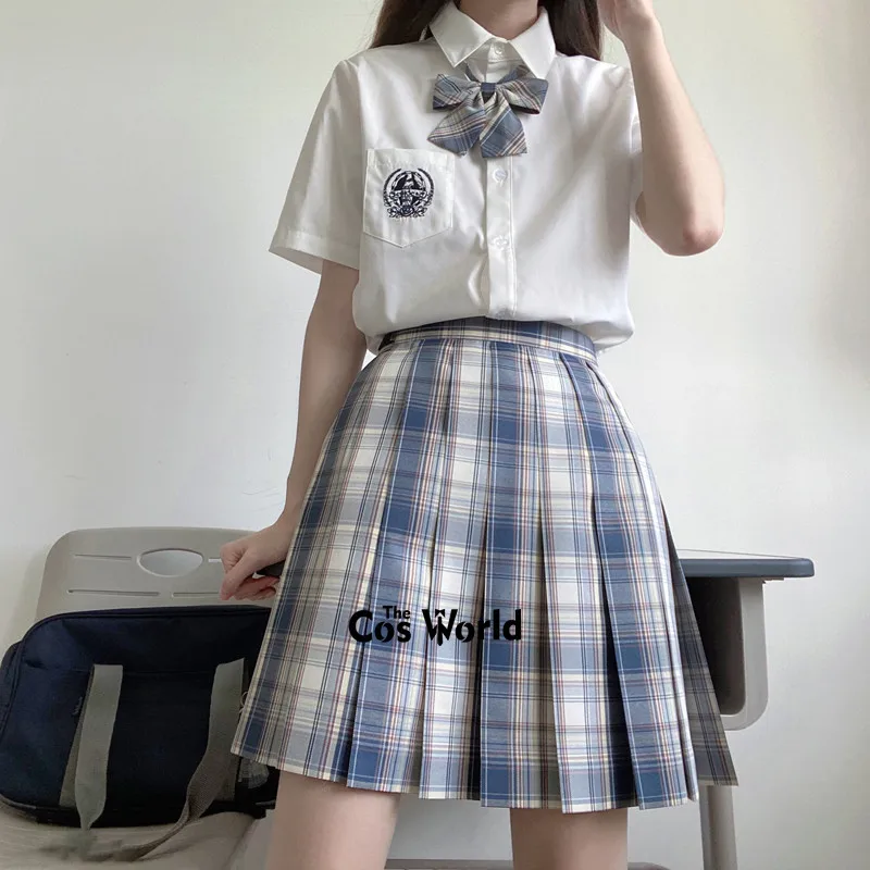 

[Bleating] Girl's Japanese Summer High Waist Pleated Plaid Skirts For JK School Uniform Students Cloths