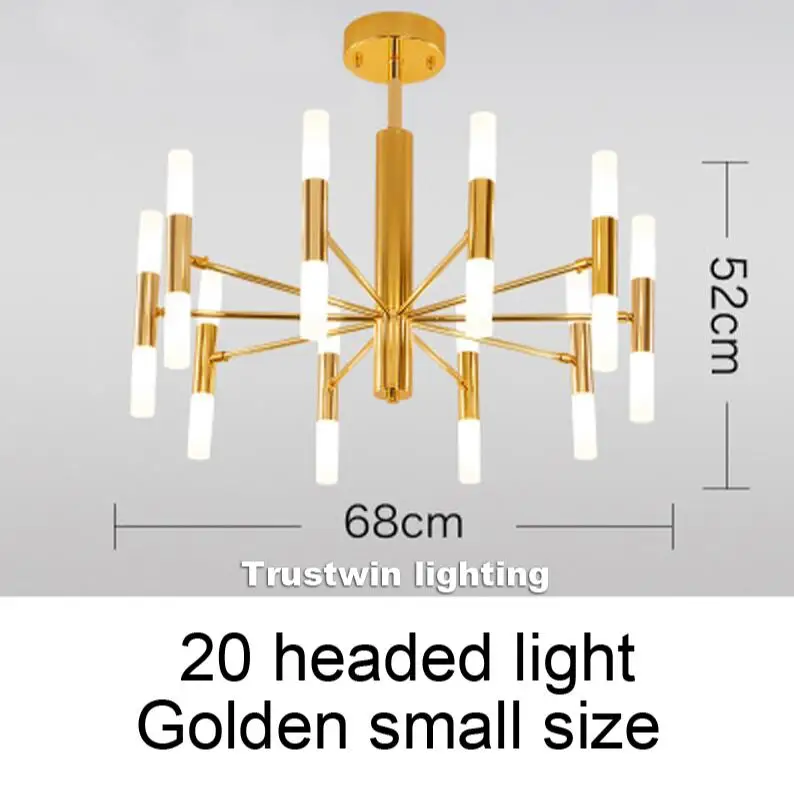Golden 20 head small Европейский современный простой футляр для удочки светодиодный Люстра Гостиная Спальня украшение лампы - Цвет абажура: Golden 20 head small