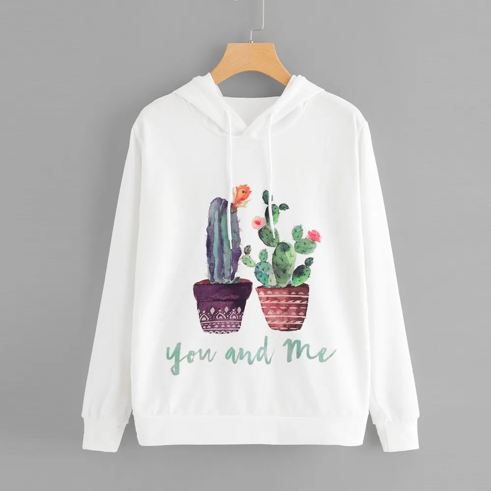 

Blouse Women sweatshirt hoodies Long Sleeve kawaii cactus Plant Print Drawstring Hooded Jumper Pullover Autumn Spring Casual Top