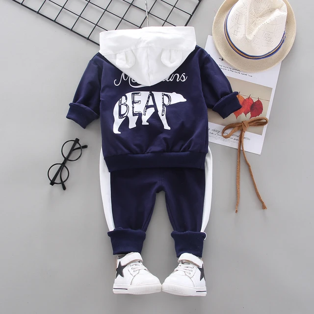 Spring Autumn Children Cotton Clothing Suit Baby Boys Girls Clothes Kids Sport Hoodies Pants 2Pcs/Sets Fahion Toddler Tracksuits XH xiong F Navy