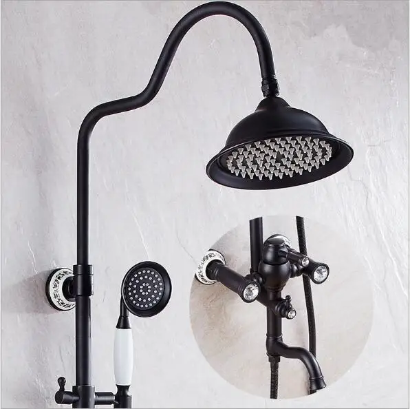 

Luxury Antique Bath Rainfall Shower Faucet Set Black Bathtub Faucet Tap with Hand Spray Bath & Shower Faucet with ceramic