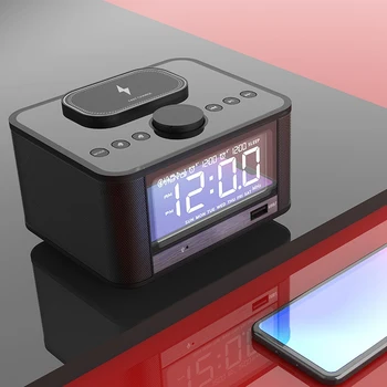 

Wireless Charging Alarm Clock Bluetooth Speaker FM Radio with LED Display for IPhone Xs Max, XR, X/Xs, Galaxy S9/S8/S7, AirPods