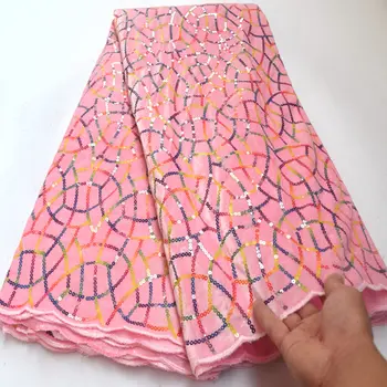 

Latest Pink Velvet Lace Fabric With Sequins nigerian Lace Fabric 2019 High Quality Lace Wedding African lace Fabric Wo349