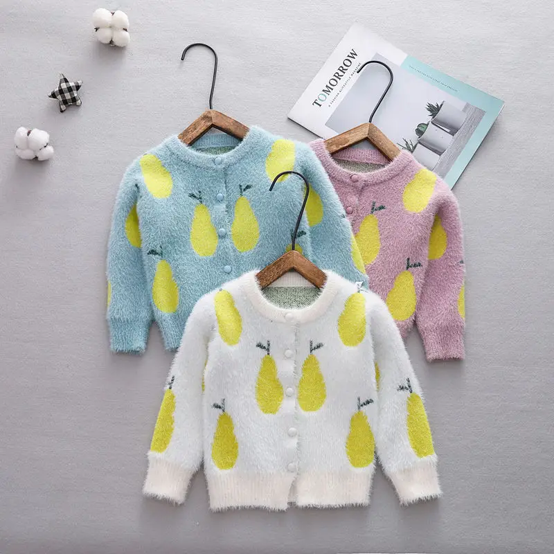 

Pear Print Baby Girls Knitted Sweaters Coat Sweat Toddler Sweater Cardigan Jacket Small Girl Warm Winter Outerwear Baby Cardigan