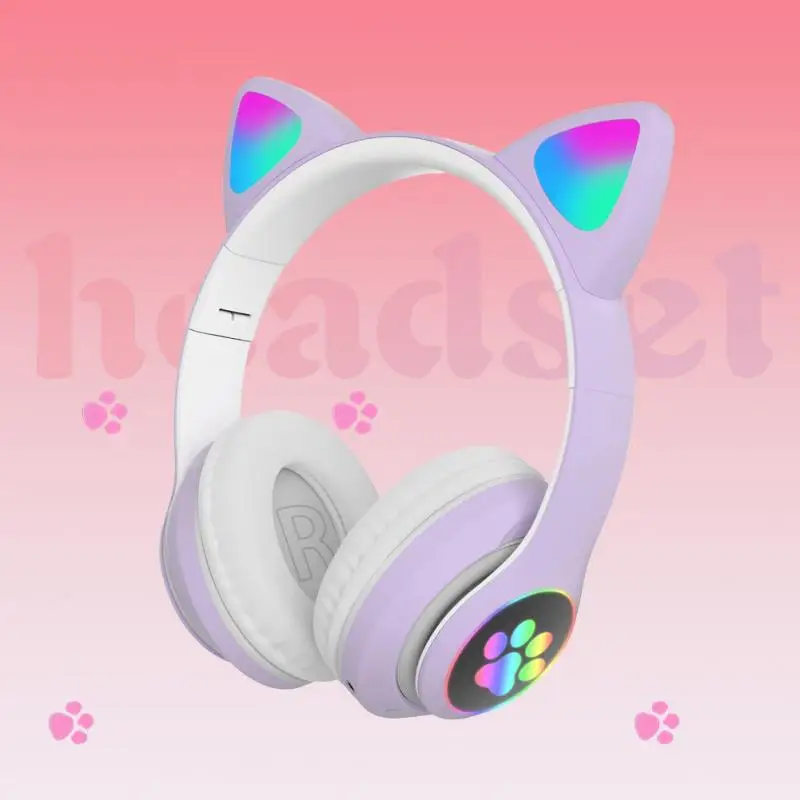 Fashion Bluetooth 5 0 Kids Adult Cat Ear LED Light Up Wireless Gaming Headset Perfect Christmas Valentines Day Birthday Gift