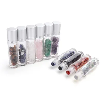 

10ml Portable Gemstone Essential Oil Roller Ball Bottles Crystal Chips Stone Bottle Refillable Roll-On Roller Storage Bottles