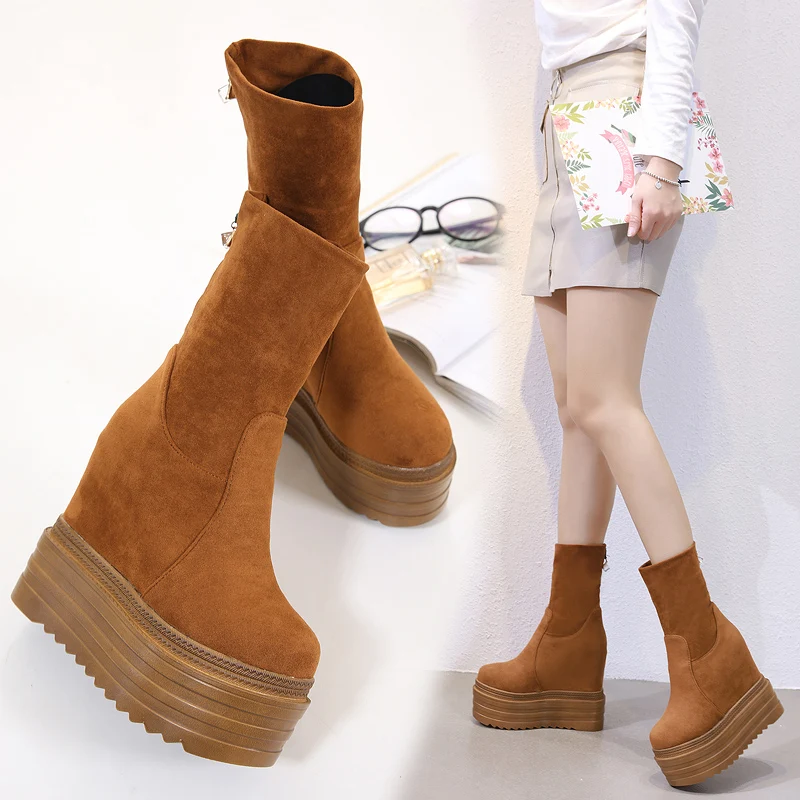

2019 new women's boots fashion increased 14 cm thick bottom boots waterproof platform high-heeled muffin bottom Martin boots