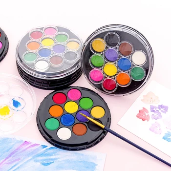 

12/24 Colors Compact Kids Gift Watercolor Paint Set Stationery Students Art Supplies Drawing Beginner Solid Pigment Quick Dry