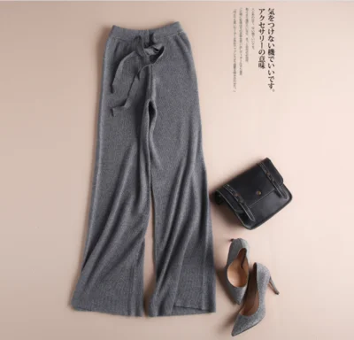 Dark Gray Женские брюки новые зимние мягкие восковые удобные кашемировые трикотажные брюки с высокой талией однотонные Женские повседневные широкие брюки - Цвет: Dark Gray
