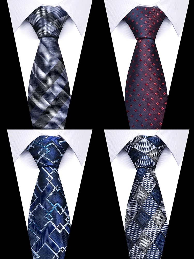 Luxurious High Quality Slik Tie Handkerchief Cufflink Set Necktie Pocket Squares Men Plaid Blue Christmas Party Wedding Cravat