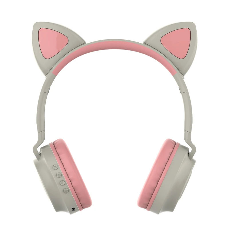 Kids Bluetooth 5 0 Cat Ear Headphones Foldable On Ear Stereo Wireless Headset with LED Light Pink 