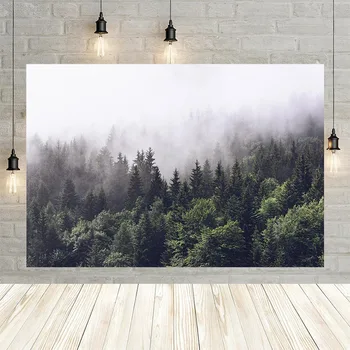 

Avezano Forest Scenery Photography Background Winter Hazy Fog Green Tress Baby Portrait Decor Backdrop Photo Studio Photocall
