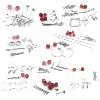 

Sauvoo Pink Natural Stone Shaped Earrings DIY Jewelry Making Korean Version package For Girls Gift Long Drop Earring Findings