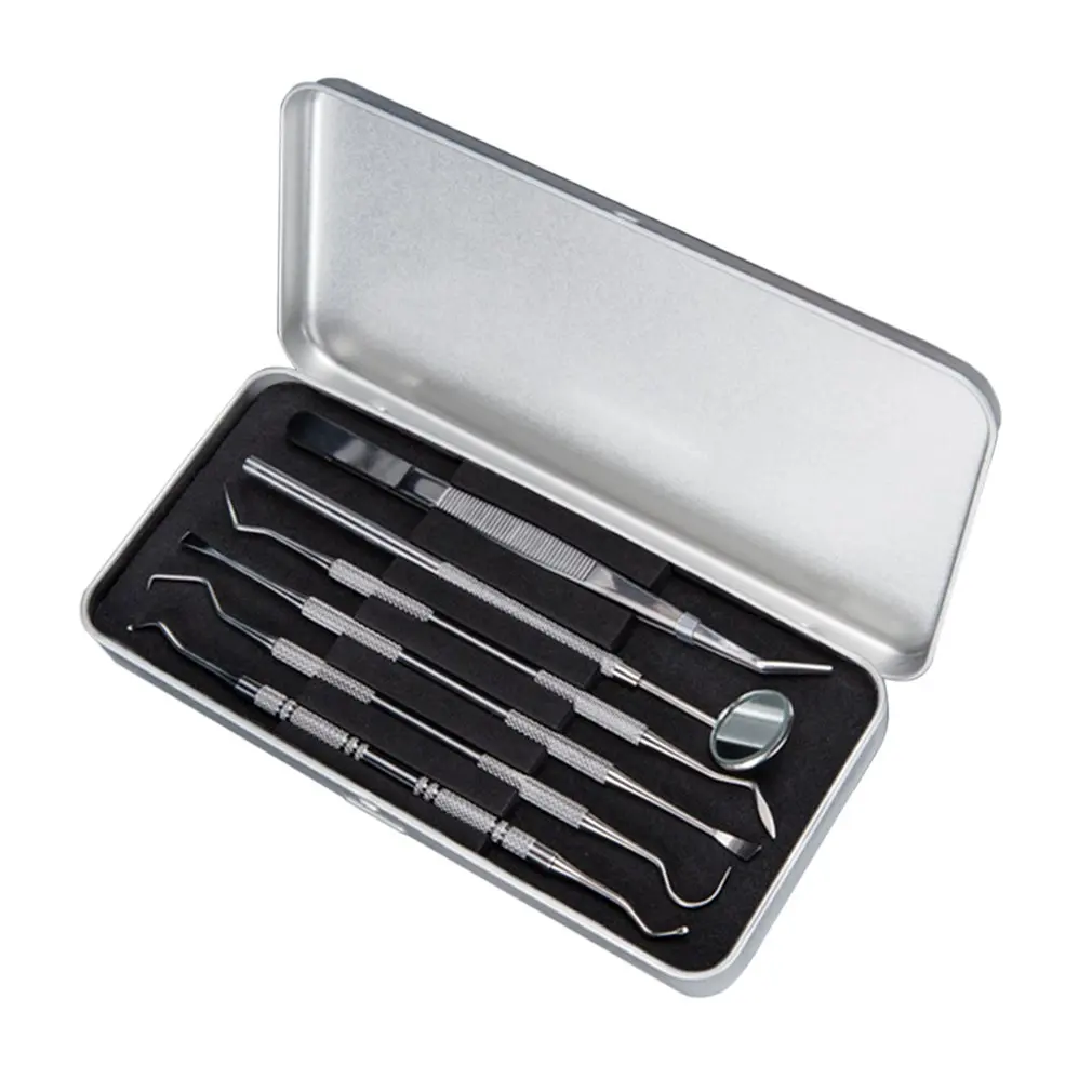 OUTAD 6pcs/Set Stainless Steel Hand Tool Set Dental Tool Teeth Clean Hygiene Explorer Probe Hook Pick Scaler Mirror Tweezers