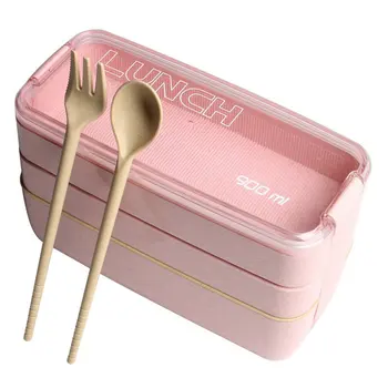 

Portable Wheat Straw Environmental Protection Lunch Box Office Crisper Solid Color Microwave Heated Lunch Box