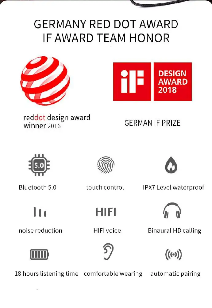 IPX7 водонепроницаемый TWS Bluetooth V5.0 беспроводная гарнитура сенсорное управление HiFi 3D стерео наушники шумоподавление спортивные наушники