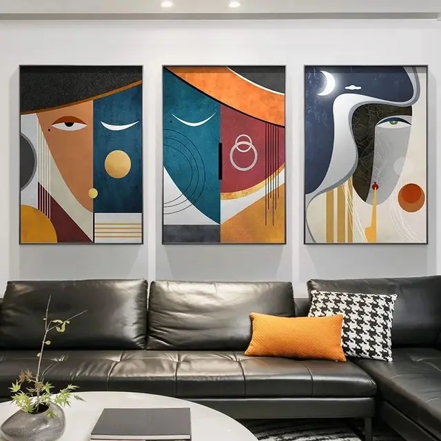 Abstract Geometric Face Paintings Printed on Canvas 1
