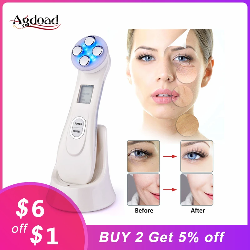 

Drop ship 5 in 1 RF Radio Frequency LED Photon Moisturize Acne Blackhead Removal Skin Rejuvenation Skin Tighten Face Care Tool
