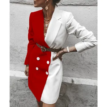 

2020 autumn fashion wild slim temperament mid-length suit jacket ladies casual formal office long sleeves hit color suit jacket