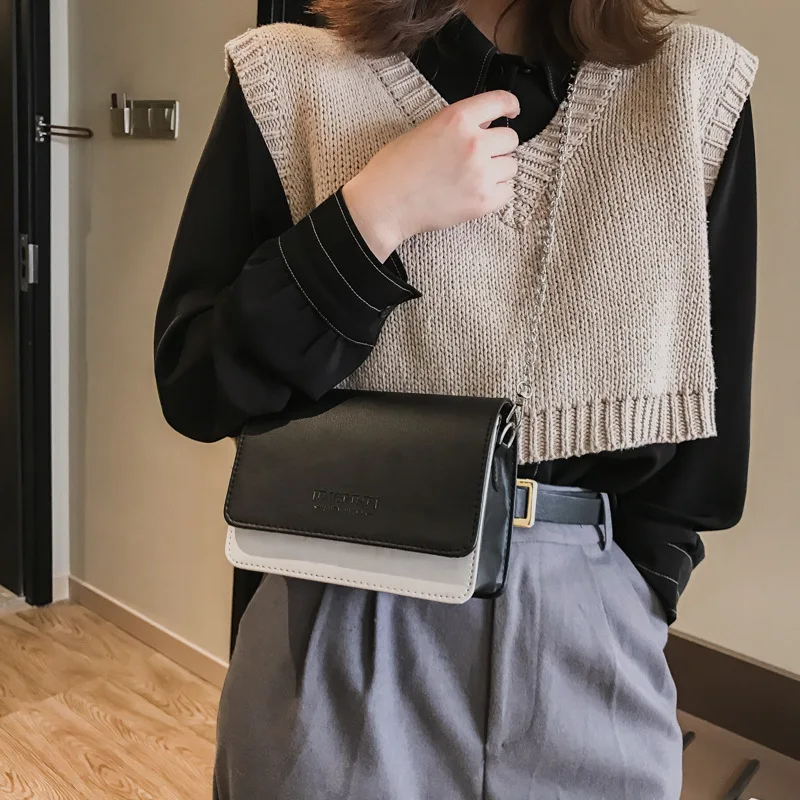 

2019 Fashion New Style European And American Minimalist Solid Color Poly Urethane Leather Women's Crossbody Bag WOMEN'S Bag Squa