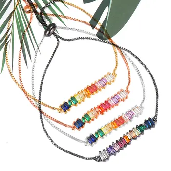 

GODKI 4pcs / bagLuxury Baguette Cut CZ Adjustable Bracelet Bohemian Link Bracelets For Women Femme Fashion Jewelry