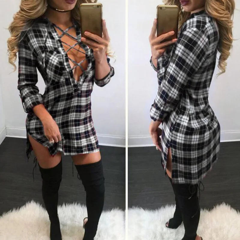 

2018 Spring Summer New Style Europe And America WOMEN'S Dress Hot Selling Bandage Cloth Hollow out V-neck Slit Dress