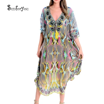 

Large Chiffon Beach Cover up Plus size Bikini Cover up Saida de Praia Vestidos Mujer 2020 Maxi Dress Pareos de Playa Mujer