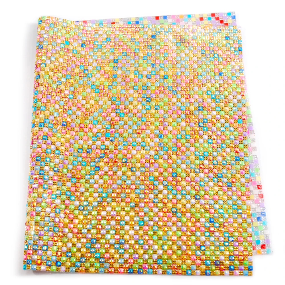 

1 Sheet Gold Color AB 4mm Square Resin Rhinestone Crystal Mesh Trim Strass Applique For DIY Dress Jewelry Making, 24*40cm/Sheet