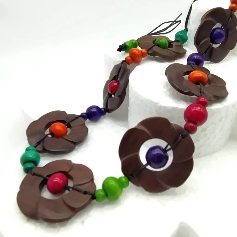 BDM Collar largo para mujer de madera, colores hawaiano ajustable . Diseño para regalar.| | -
