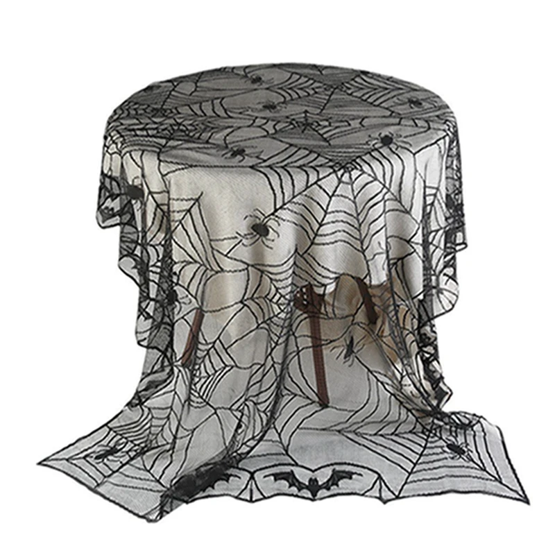 Home Party Bat Table Haunted Bar Decoration Props Tablecloth Halloween Spider Web Tablecloth Black Lace Tablecloth