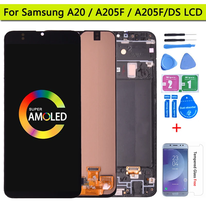 6 4 ''Super AMOLED для Samsung Galaxy A20 A205 SM A205F A205FN ЖК дисплей с сенсорным экраном и дигитайзером в сборе|Экраны