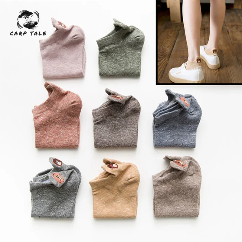 

2019 New Women Socks Spring 1pair Short School Style Cotton Solid Color Cute Animal Cartoon Women Fashion Ankle Socks for Women