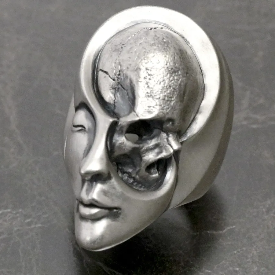 EYHIMD Unique Design Human Duality Hide Yin and Yang Skull Rings Men's Punk Goth Stainless Steel Biker Ring Women Jewelry finger ring stainless steel ring