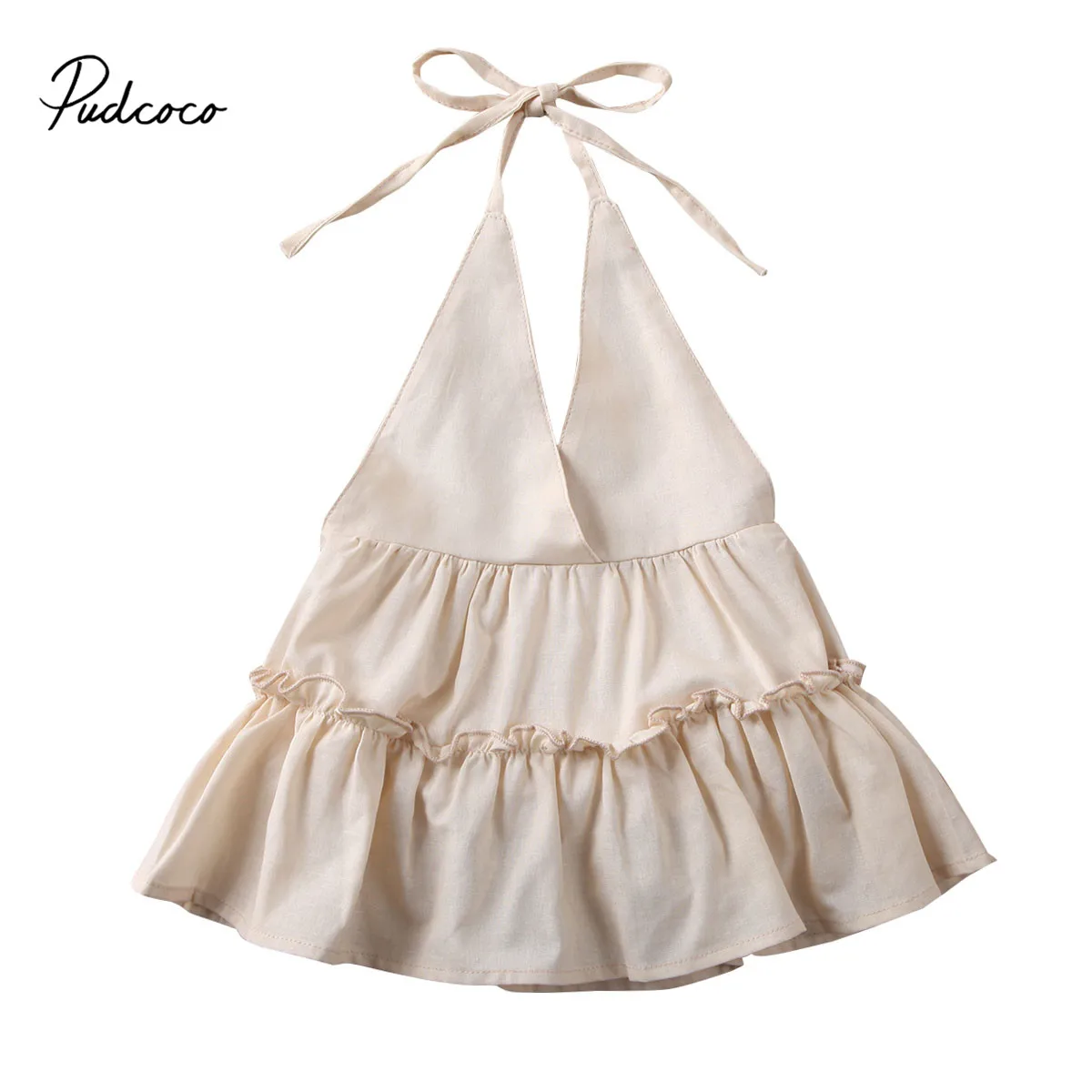 

Pudcoco Newborn Baby Girl Clothes Halter Soild Bodysuit Ruffle Vestidos Cotton Linen Sexy Clothes for Children Summer Outfits