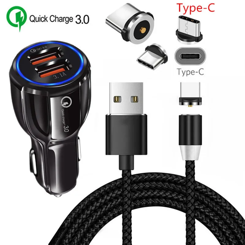 charger and cable QC 3,0 USB быстрое автомобильное зарядное устройство магнитный кабель типа C для samsung galaxy A50 S10 S9 Bluboo S8 Pixel 3 3a XL Honor 20 10 мобильный телефон - Тип штекера: charger and cable