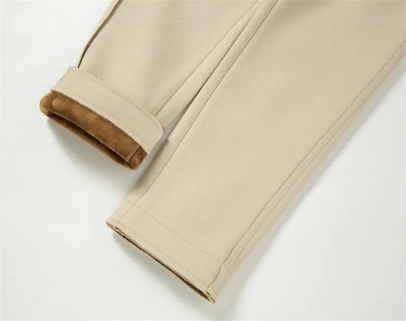 Зимние женские штаны с высокой талией, бархатные утепленные шерстяные шаровары, элегантные офисные шерстяные теплые штаны, женские длинные брюки C5988 - Цвет: beige plus velvet