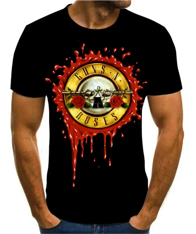 Новая мода Панк футболка Guns N Roses для мужчин черная тяжелый металл Топы 3D пистолет