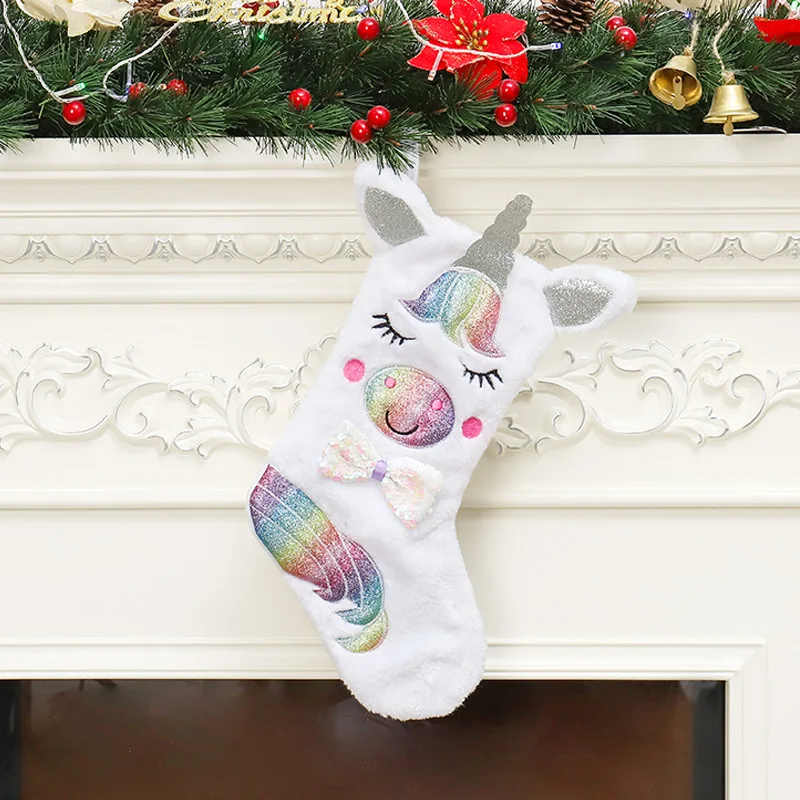 Милый Единорог Рождественская елка украшения носки ткань Единорог Новогодний носок для подарков с светодиодный свет Новогодний подарок navidad - Цвет: No Light