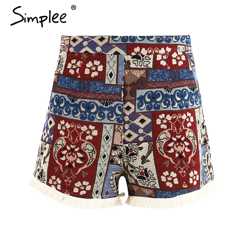 женские этнические цветочные шорты Simplee богемные на молнии с высокой талией и