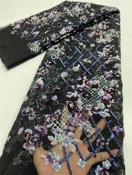 

XIYA African Sequins Lace Fabric 2020 High Quality Lace French Embroidery Tulle Lace Fabric For Nigerian Wedding Party QF3570B-1