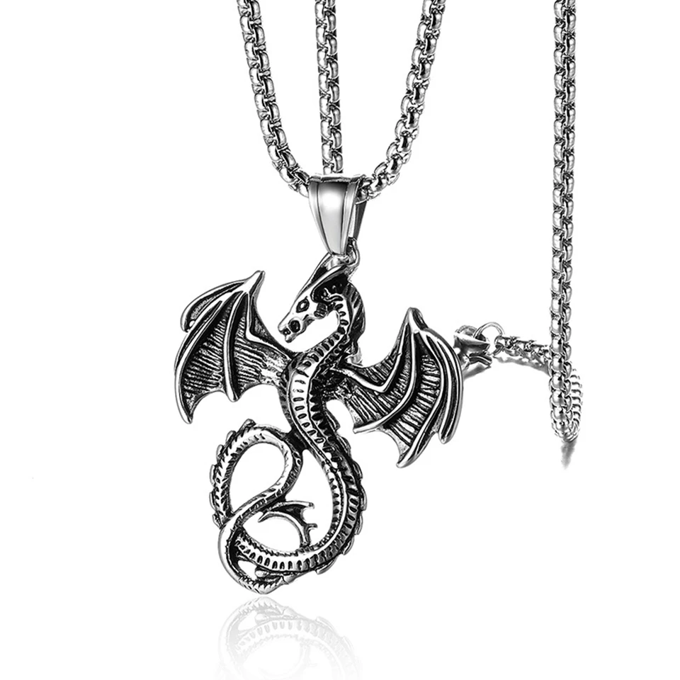 Dragon Pendant Necklace Men Hip-Hop Rock Street Culture Titanium Stainless Steel Gold Chain Necklace Fashion Man Jewelry Gift