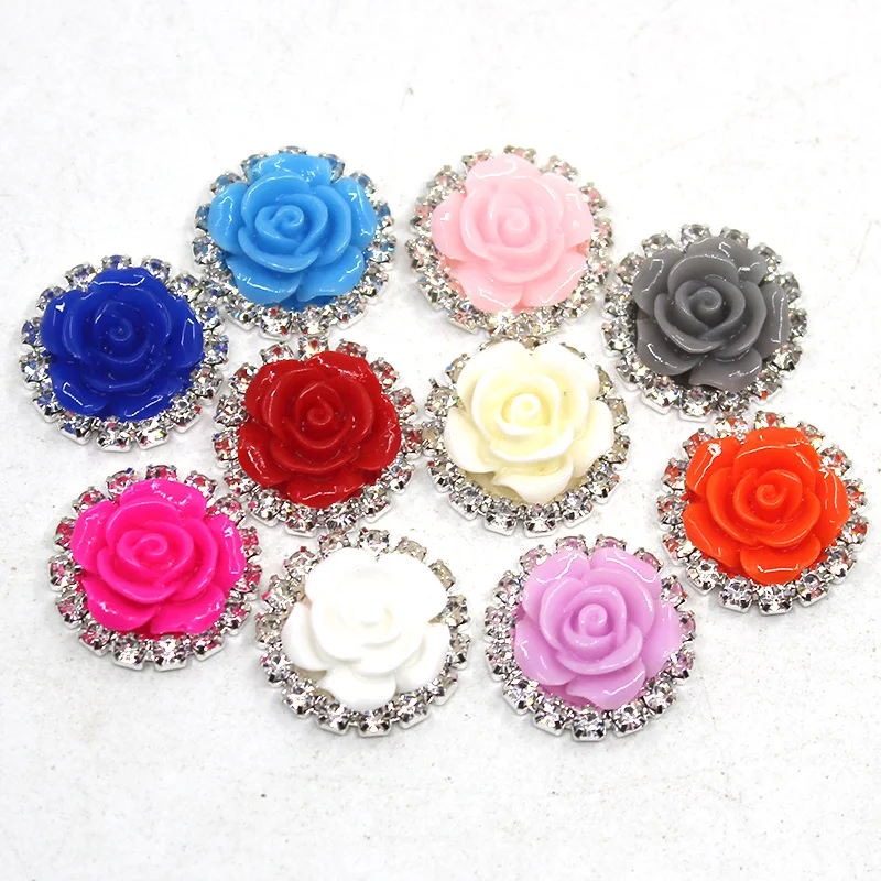Round Resin Flower Flatback, Shiny Rhinestones, DIY Hair Accessories, Interchangeable Button, 19 Color, 18mm, 10Pcs 4