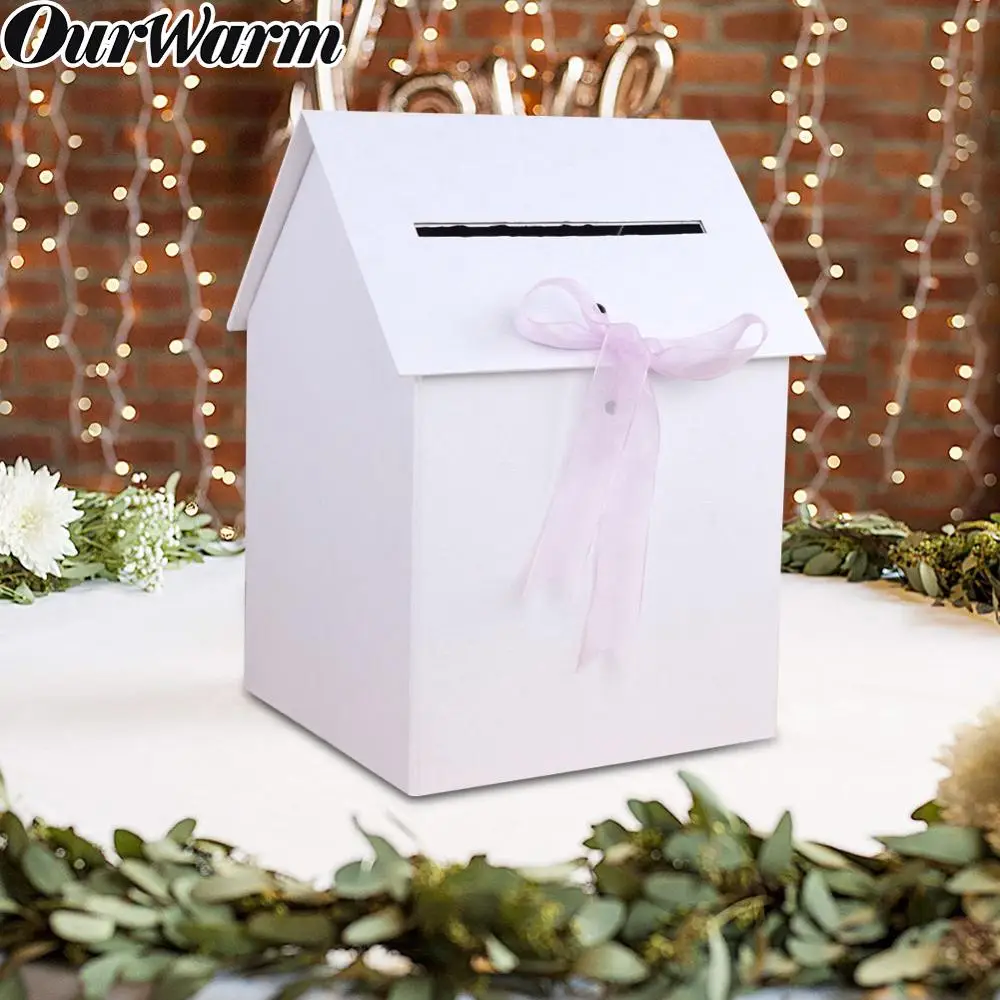 

OurWarm Country Style Wedding Card Box White Paperboard DIY Gift Card Box Advice Storage Money Boxes Baby Shower Birthday Party