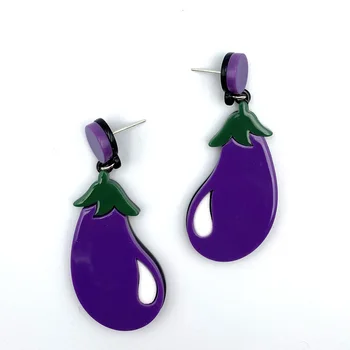 

Fashion Funny Exaggerated Eggplant Shape Acrylic Drop Earrings for Women Girls Lovely Vegetable Dangle Earrings Jewelry Brincos